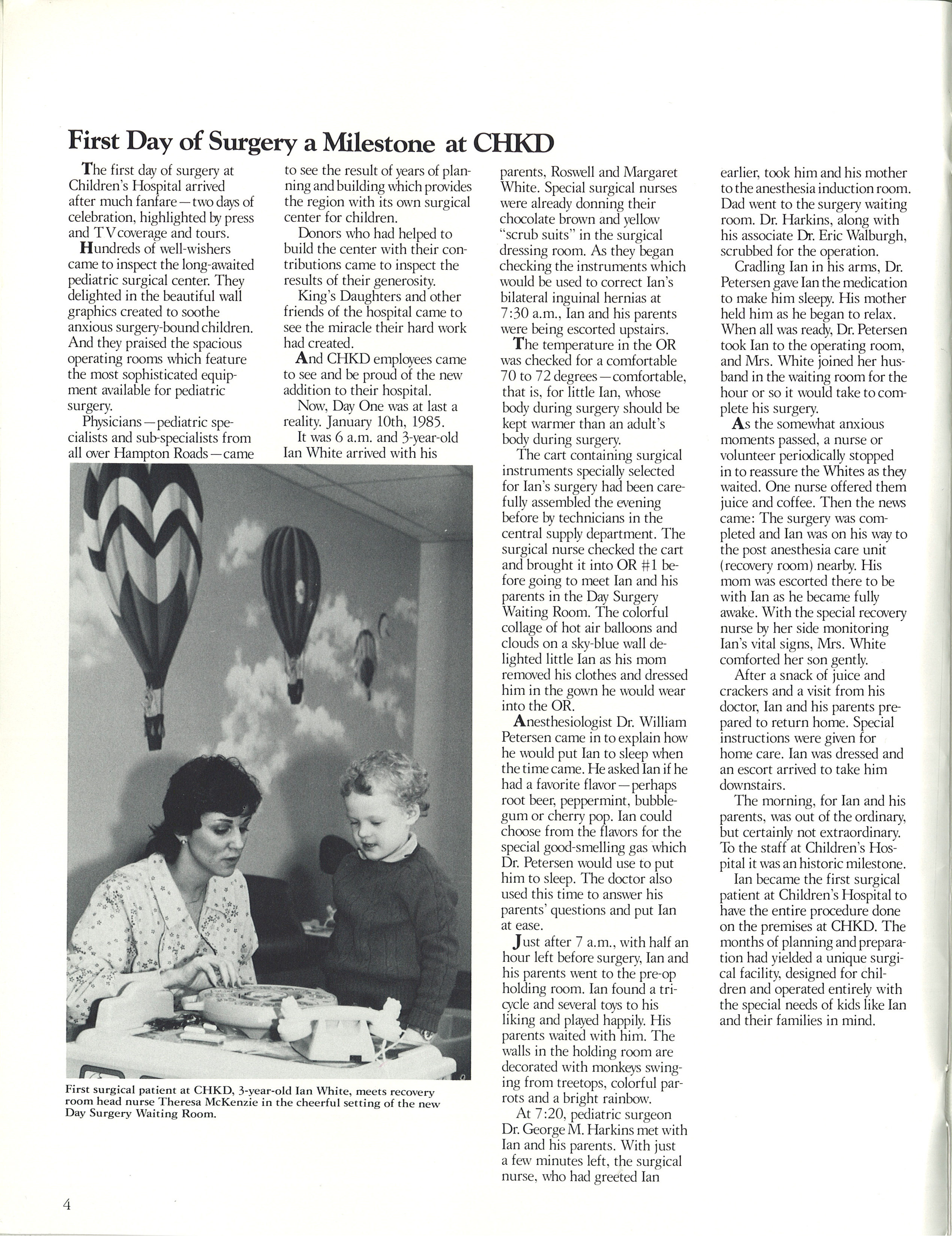 CHKD article about the first day of surgery in 1985 
