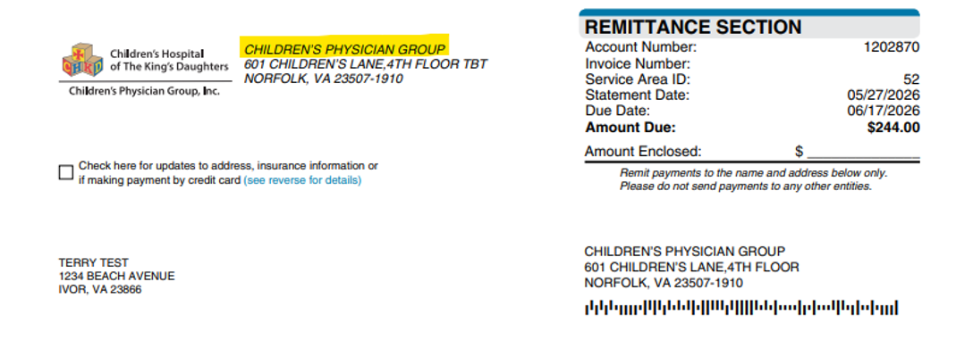 Children's Physician Group Billing Example