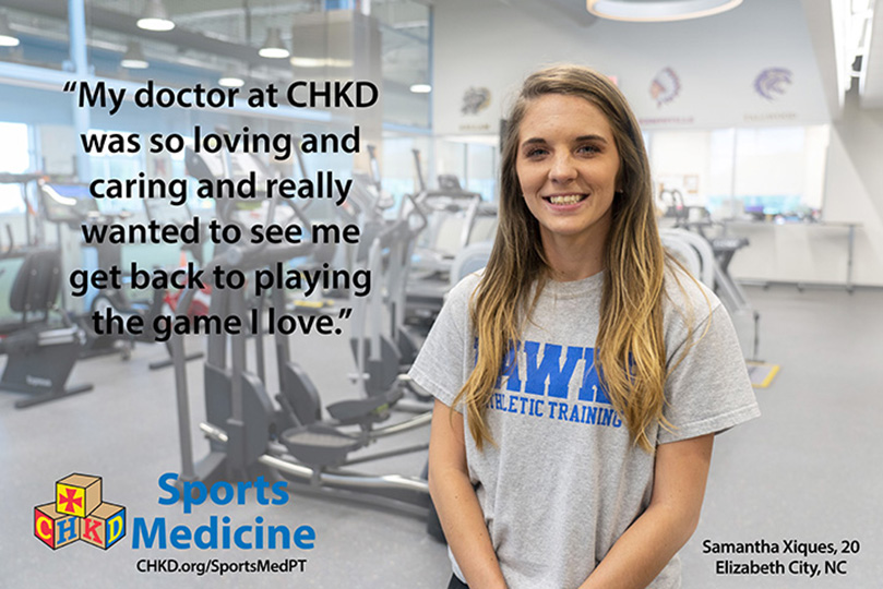 Portrait of Samantha Xiques with a quote and the CHKD sports medicine logo.