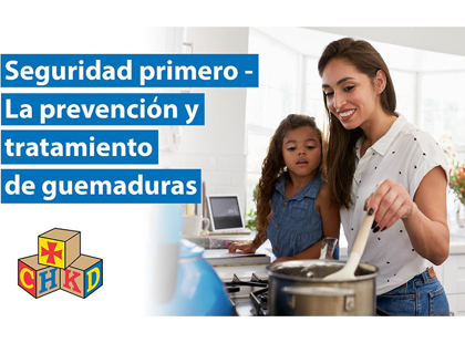 Video title board showing a mom and daughter cooking together, the CHKD logo and video title