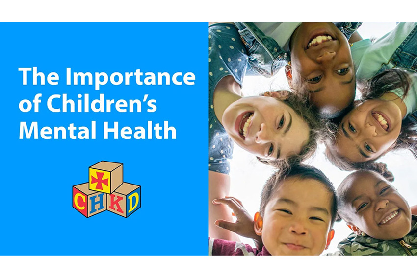 Video title board showing a diverse group of kids in a circle looking down at the camera, the CHKD logo and the video title.