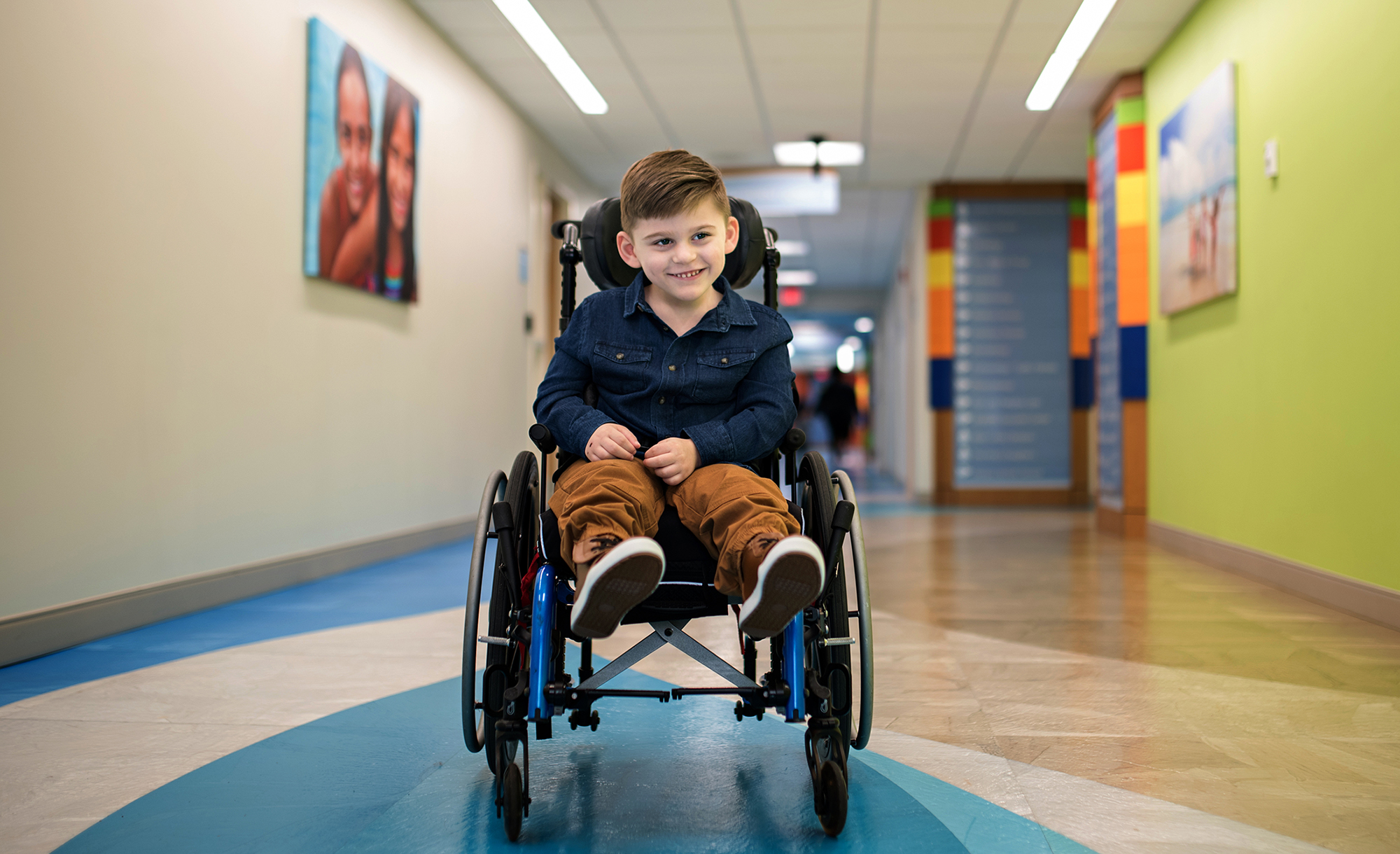 Young boy in wheelchair on the second floor of Children's Hospital of The King's Daughters